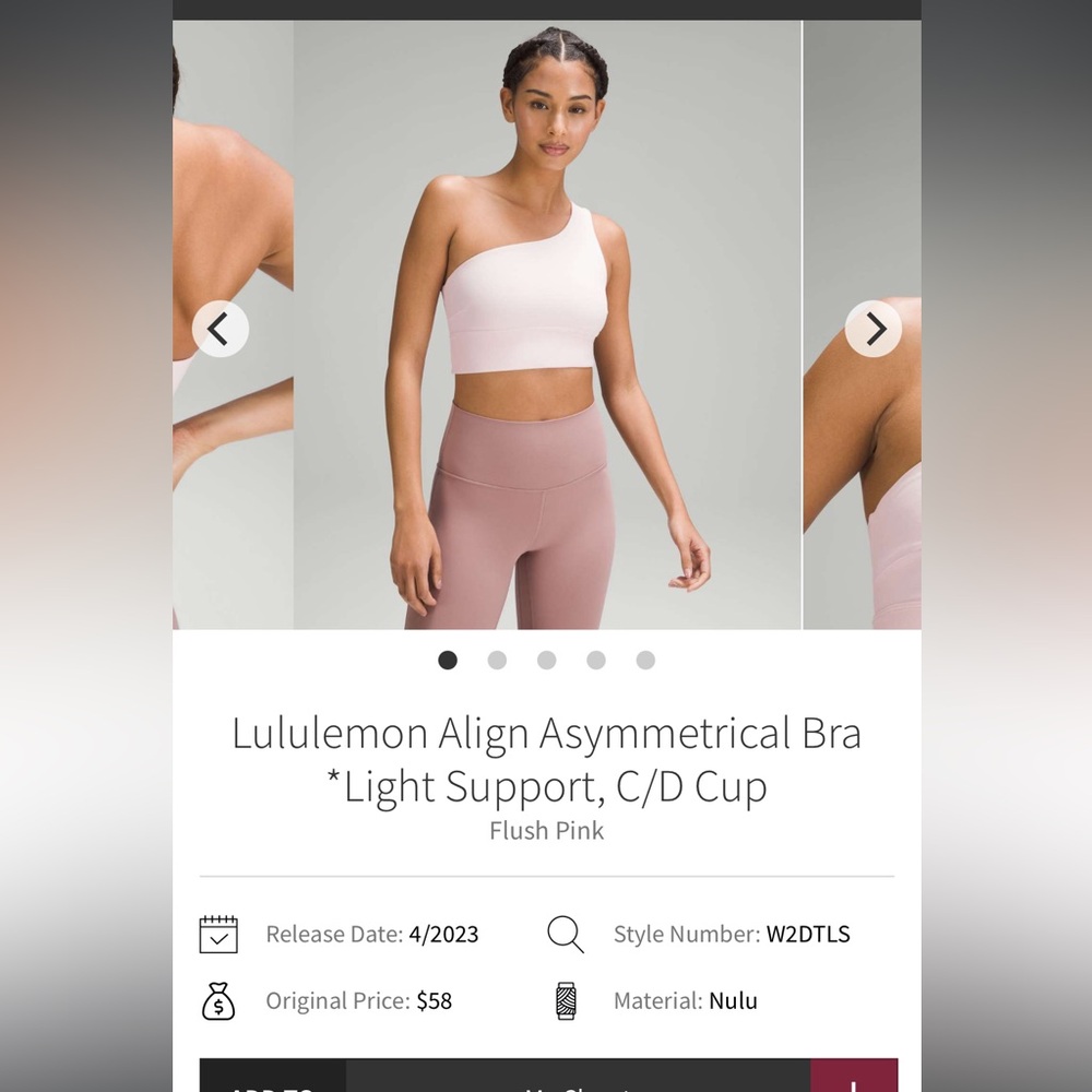 Lululemon Align™ Asymmetrical Bra
Light Support, C/D Cup Flush Pink 12